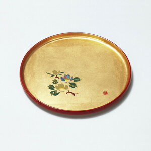 【金箔屋さくだ】平安丸盆「山茶花」金沢箔工芸品 ギフト包装 のし 対応 お盆 飾り盆 インテリアにも