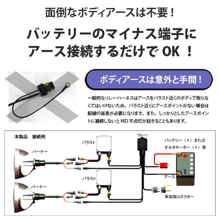 2周年記念イベントが H4 Hi Lo HID用リレーレス ハーネス 2本セット配線簡単取付 1台分 HIDリレーハーネス