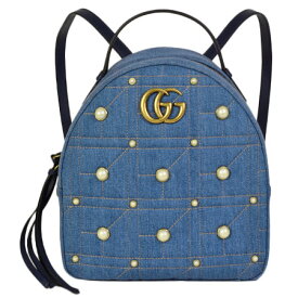 グッチ GUCCI GGマーモント リュックサック デニム レザー ゴールド金具 バックパック 476671【中古】