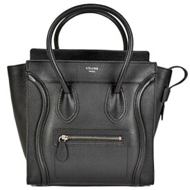 セリーヌ CELINE ラゲージ マイクロ ショッパー ハンドバッグ ドラムドカーフスキン ブラック シルバー金具【中古】