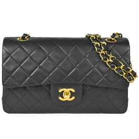 【お買い物マラソン!ポイント2倍!クーポン利用で最大3万円オフ!4/25～4/27】シャネル CHANEL マトラッセ23 1番 ダブルチェーン ショルダーバッグ Wフラップ ラムスキン ブラック ヴィンテージ ゴールド金具 A01113【中古】