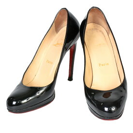 クリスチャンルブタン Christian Louboutin ニューシンプル パンプス 3080746 ブラック 37.5 24.5cm エナメル 11cm ヒール レディース【中古】