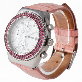 フォリフォリ Folli Follie ラインストーン 腕時計 クォーツ シルバー文字盤 クロノグラフ デイト チェンジベゼル チェンジベルト レディース【中古】