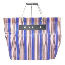 マルニ MARNI フラワーカフェ ストライプ トートバッグ マルチカラー シルバー金具 ピンク×ブルー レディース【中古】