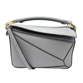 ロエベ LOEWE パズルエッジ バッグ ミニ ショルダーバッグ カーフ グレー ゴールド金具 ハンドバッグ レディース【中古】