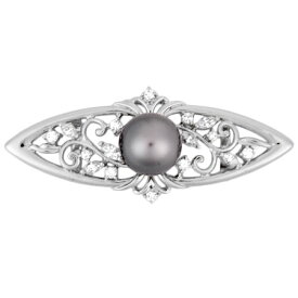 ミキモト MIKIMOTO ブラックパール 帯留め 11.4mm K18WG ダイヤモンド 0.79ct【中古】