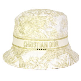 ディオール Dior D-BOBBY ボブハット 58サイズ ロゴ 刺繍 バケットハット ホワイト×ゴールド 帽子【中古】