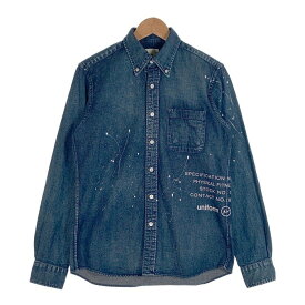 uniform experiment ユニフォームエクスペリメント DRIPPING DENIM B.D SHIRT ボタンダウンデニムシャツ プリント ペンキ インディゴ UE-189037 Size 1【中古】 rf