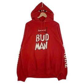 90`s Budweiser バドワイザー Budman バドマン プルオーバースウェットパーカー フーディ レッド TULTEX USA製 Size 2XL【中古】 rf