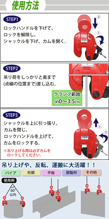 楽天市場】送料無料 立吊クランプ ロック式 定格容量約3t クランプ範囲 