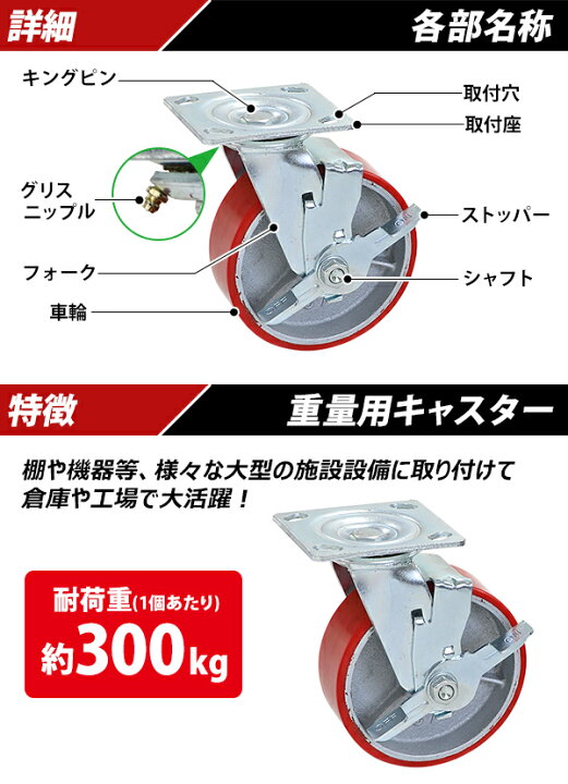 楽天市場】送料無料 キャスター 自在キャスター 重量用 PU製 
