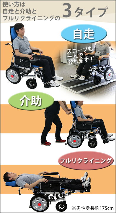 楽天市場】送料無料 フルリクライニング電動車椅子 青 PSE適合 TAIS 