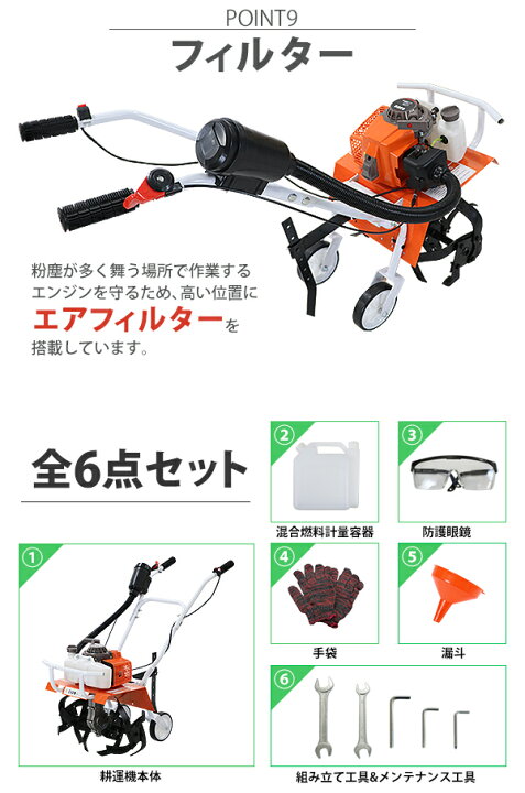 楽天市場】送料無料 耕運機 手押し式 エンジン式 排気量約63cc 耕幅約 