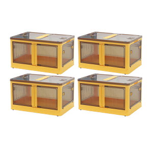 送料無料 収納ボックス 折りたたみ 4個セット 約60×42×34cm XLサイズ 65L 選べるカラー キャスター付き 5面開閉 観音開き 積み重ね スタッキング クリア 透明 プラスチック コンテナ 衣装ケース