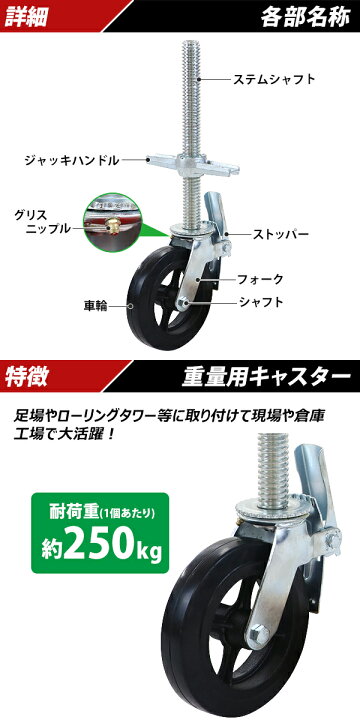 楽天市場】送料無料 キャスター 足場キャスター ジャッキキャスター 
