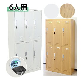 送料無料 ロッカー おしゃれ スチールロッカー 6人用 選べるカラー ホワイト 木目調 鍵付き スペアキー付 3列2段 スチール製 収納 オフィス 事務所 会社 業務用 スリム かぎ付き 更衣ロッカー オフィスロッカー キャビネット オフィス用品 白 ナチュラル sy10010newwh