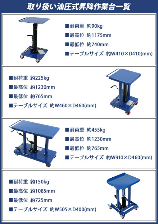 楽天市場】送料無料 油圧式昇降作業台 昇降スタンド 耐荷重約455kg 青 