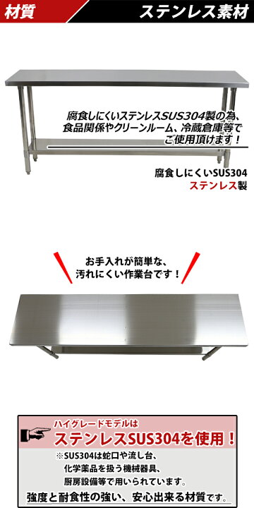 楽天市場】送料無料 オールステンレス作業台 2段 耐荷重約200kg 約幅 