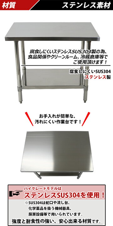 楽天市場】送料無料 オールステンレス作業台 2段 耐荷重約180kg 約幅 