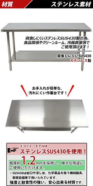 楽天市場】送料無料 オールステンレス作業台 2段 耐荷重約210kg 約幅 