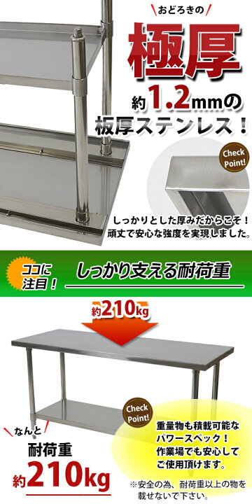 楽天市場】送料無料 オールステンレス作業台 2段 耐荷重約210kg 約幅 