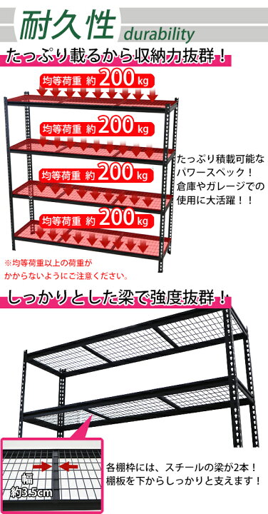 楽天市場】送料無料 4段 スチールラック 大型 ワイヤーシェルフ 