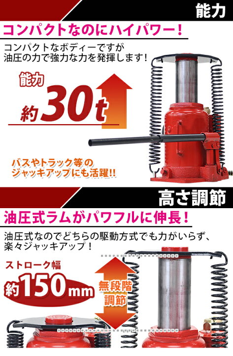 楽天市場】送料無料 エアーボトルジャッキ 手動兼用 能力約30t 約 