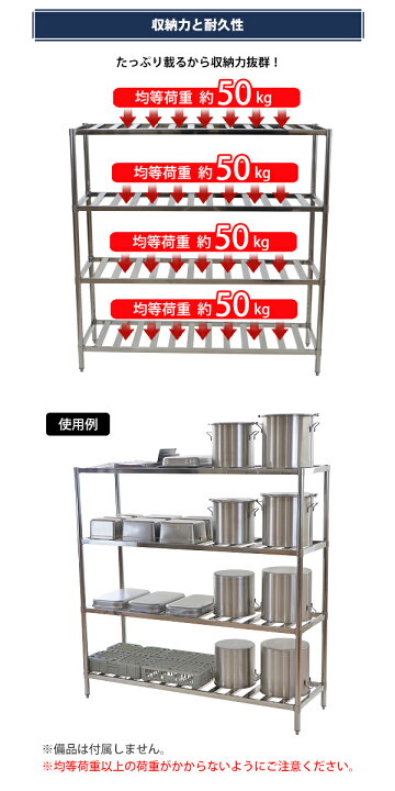 楽天市場】送料無料 ステンレスラック すのこラック 4段 約幅1800×奥行 