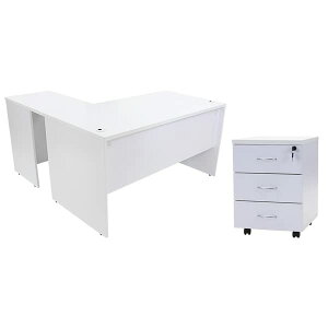 送料無料 選べる4カラー&右用左用 ワークデスク L字型 3段 サイドチェスト 約W140×D140×H73.5 幕板 ゲーミングデスク L字デスク L型 サイドデスク 連結 オフィスデスク パソコンデスク PCデスク