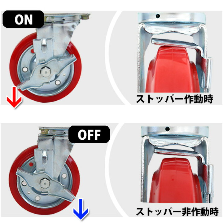 楽天市場】送料無料 新品 ストッパー付きPU自在キャスター 4個セット 