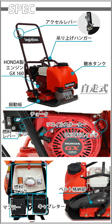楽天市場】プレートコンパクター Honda GX160内蔵 4ストロークエンジン 