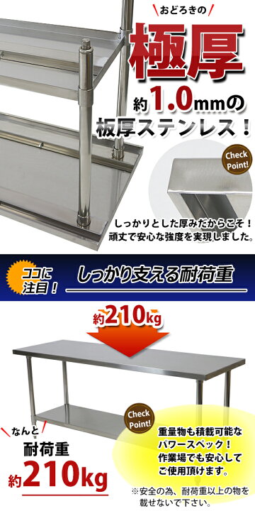 楽天市場】送料無料 オールステンレス作業台 2段 耐荷重約210kg 約幅  