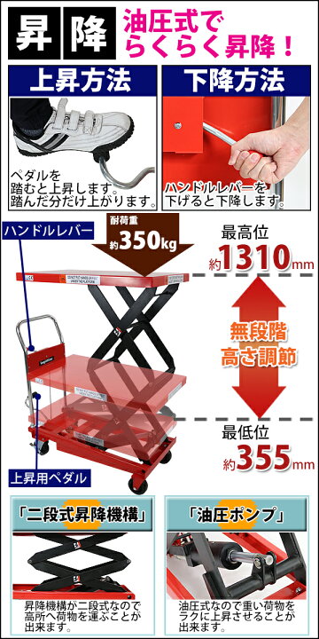 楽天市場】送料無料 油圧式昇降台車 リフトカート テーブルカート 