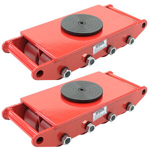 送料無料 マシンローラー 耐荷重約12t ポリウレタン製ホイール 2台 2台セット 360° ターンテーブル 回転台 運搬ローラー 運搬マシンローラー 重量物 低床 ポーター 赤 コロ車 ウレタンローラ