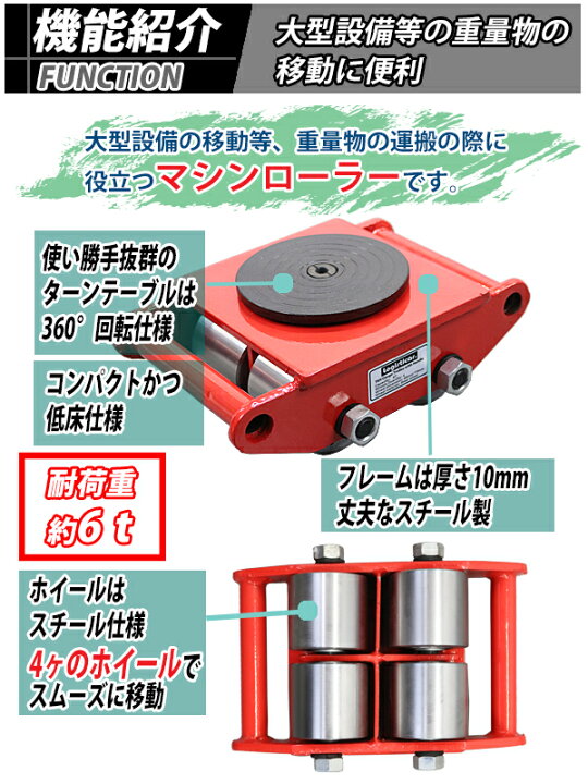 楽天市場】送料無料 マシンローラー 耐荷重約6t スチール製ホイール 4 