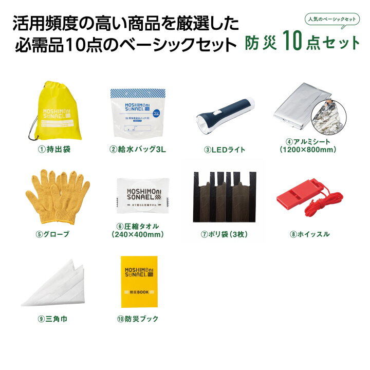 楽天市場】防災グッズ モシモニソナエル 防災10点セット 48個セット  