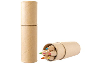 クラフト6色いろえんぴつ　400個セット販売　再生紙を使用した環境にやさしいパッケージ　携帯しやすい円柱型のコンパクトなケース【名入れ可能商品　別途費用】