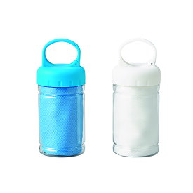 ボトル入ICEタオル（RPET）50個セット販売　濡らすとひんやり、暑さ対策に　2色から　クールタオル　ボトルに入って持ち運びしやすい　販促品・景品・粗品・ノベルティ 【名入れ可能商品　別途費用】