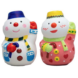 お絵かき　スノーマン（陶器）貯金箱　雪だるま　手作りキット　お正月　ワークショップ・絵付け体験用　冬休み　工作キット　オリジナルスノーマン　置物　絵付けキット