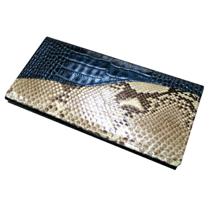 楽天市場】パイソン 財布 蛇革財布 ワニ型押し＆パイソン革のコンビ  