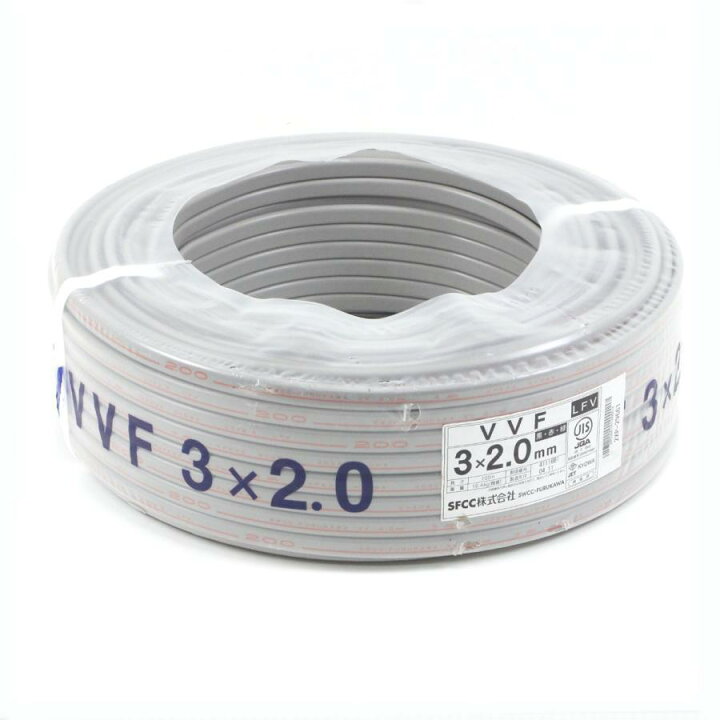 楽天市場】SFCC VVF ケーブル 2.0mm×3芯 100m巻 VVF2.0×3C×100m 黒赤緑  