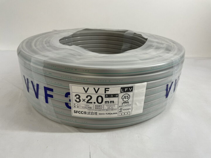 楽天市場】SFCC VVF ケーブル 2.0mm×3芯 100m巻 VVF2.0×3C×100m 赤白緑  