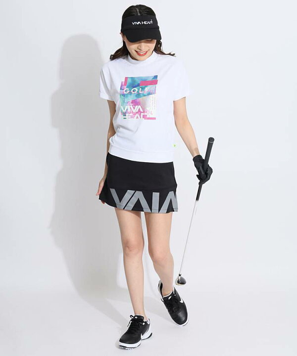 ビバハート [MegumiMatsukawa]アルコールインクアート半袖モックネック ゴルフウェア レディース 刺繍 鹿の子 ゴルフ女子  CURUCURU 私、ときどきゴルフ女子 curucuru