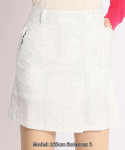 【セール品】 ニューエラ ペイズリー柄ストレッチプリーツスカート(ホワイト) ゴルフウェア レディース 春夏 ゴルフ女子 CURUCURU