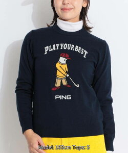 ピン 【CP対象品番】Mr.PINGジャガードクルーネックニット ゴルフウェア レディース 秋冬 ゴルフ女子 CURUCURU