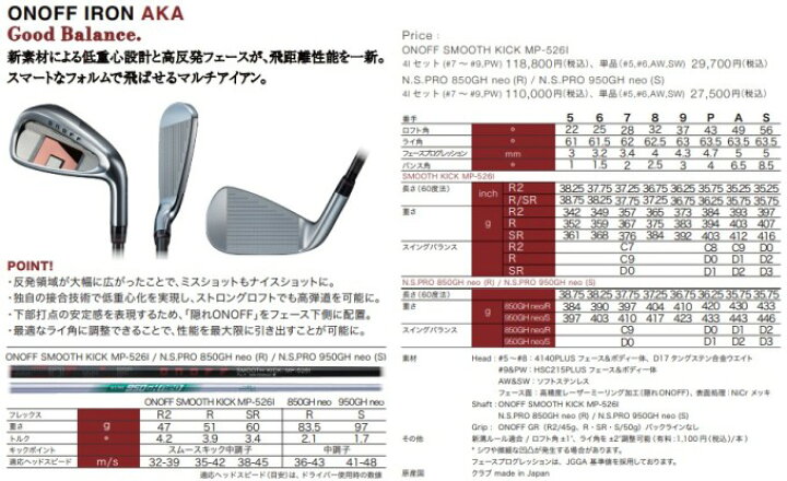 楽天市場】ONOFF IRON AKA アイアン7本セット(6〜SW) N.S.PRO スチール 