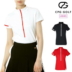 CPG GOLF シーピージーゴルフ ゴルフウェア 半袖Tシャツ レディース WOMEN フロントラインモックネックSS（ショートスリーブ）UVカット 1109-24104 春夏 2024