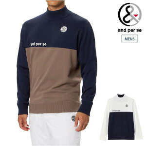 and per se アンパスィ ゴルフウェア メンズ ウインドシャッター袖防風ハイネックセーター ストレッチ 軽量 部分防風 吸湿発熱 amf2315a3 秋冬 2025