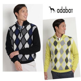 【30%OFF SALE】adabat　アダバット　メンズ　アーガイルモチーフ柄 ハーフジップセーター　コーディネートのポイントに!　643-19100　2020年度　秋冬