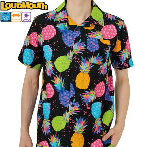 セール ゴルフウェア ゴルフシャツ ラウドマウス ストレッチサッカー素材 開襟シャツ 763608-281 メンズ UVカット 接触冷感 ストレッチ 大きいサイズ有 エレクトリックパイナップルズ